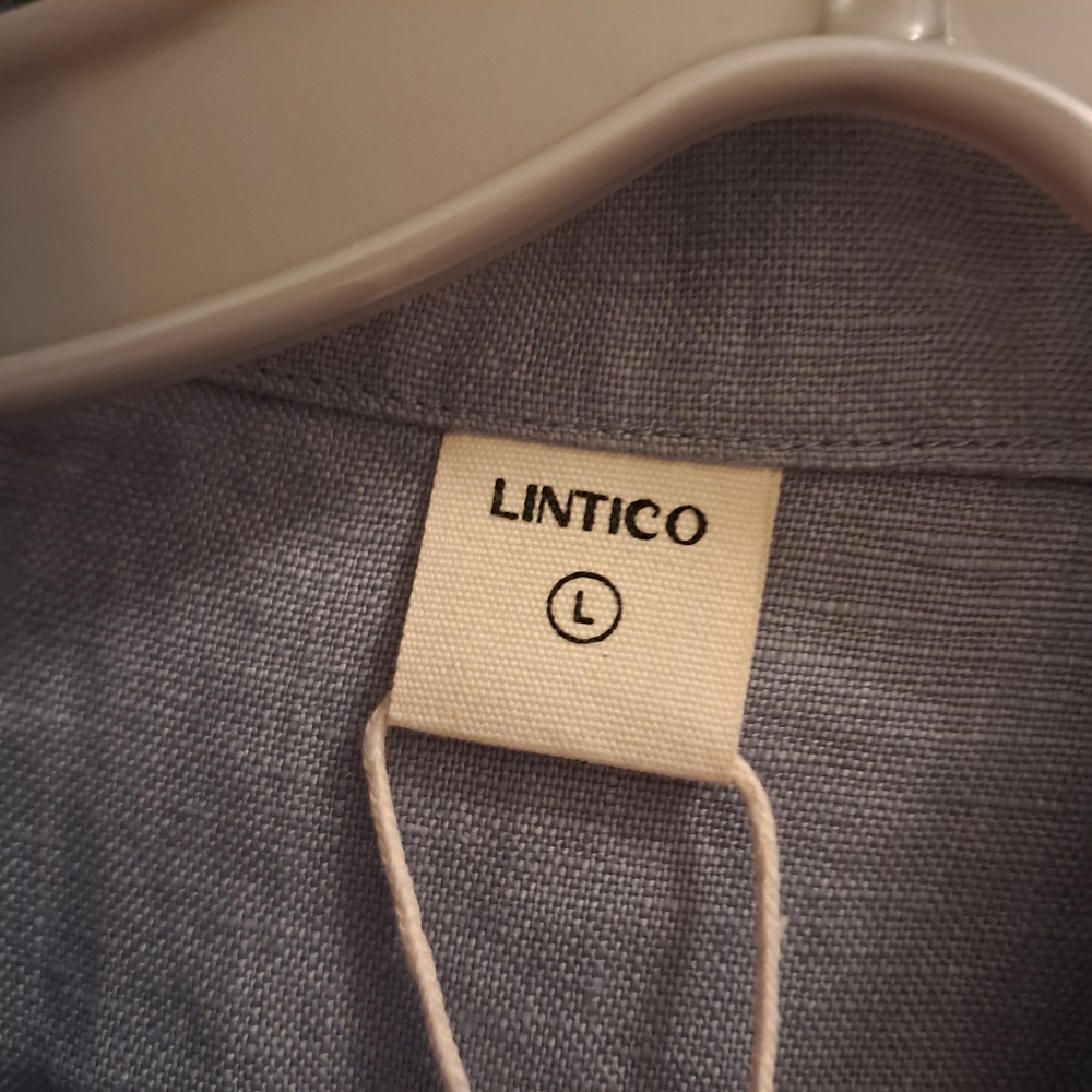 Lintico Top Women's Large L Blue Chambray Linen Fitted Office Career Coastal - Picture 4 of 13